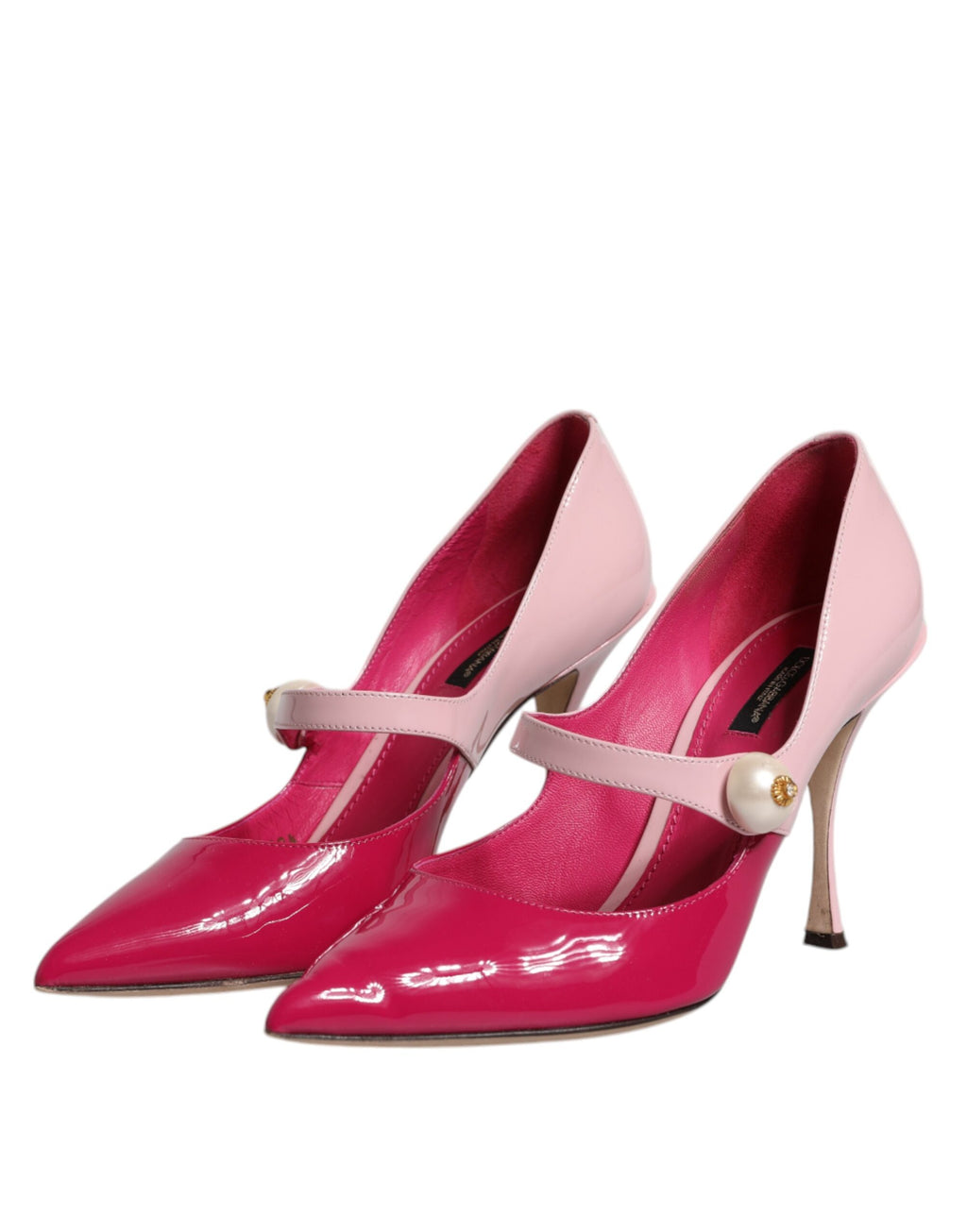 Tvåfärgade rosa läderskor med Mary Jane-klack och pumps