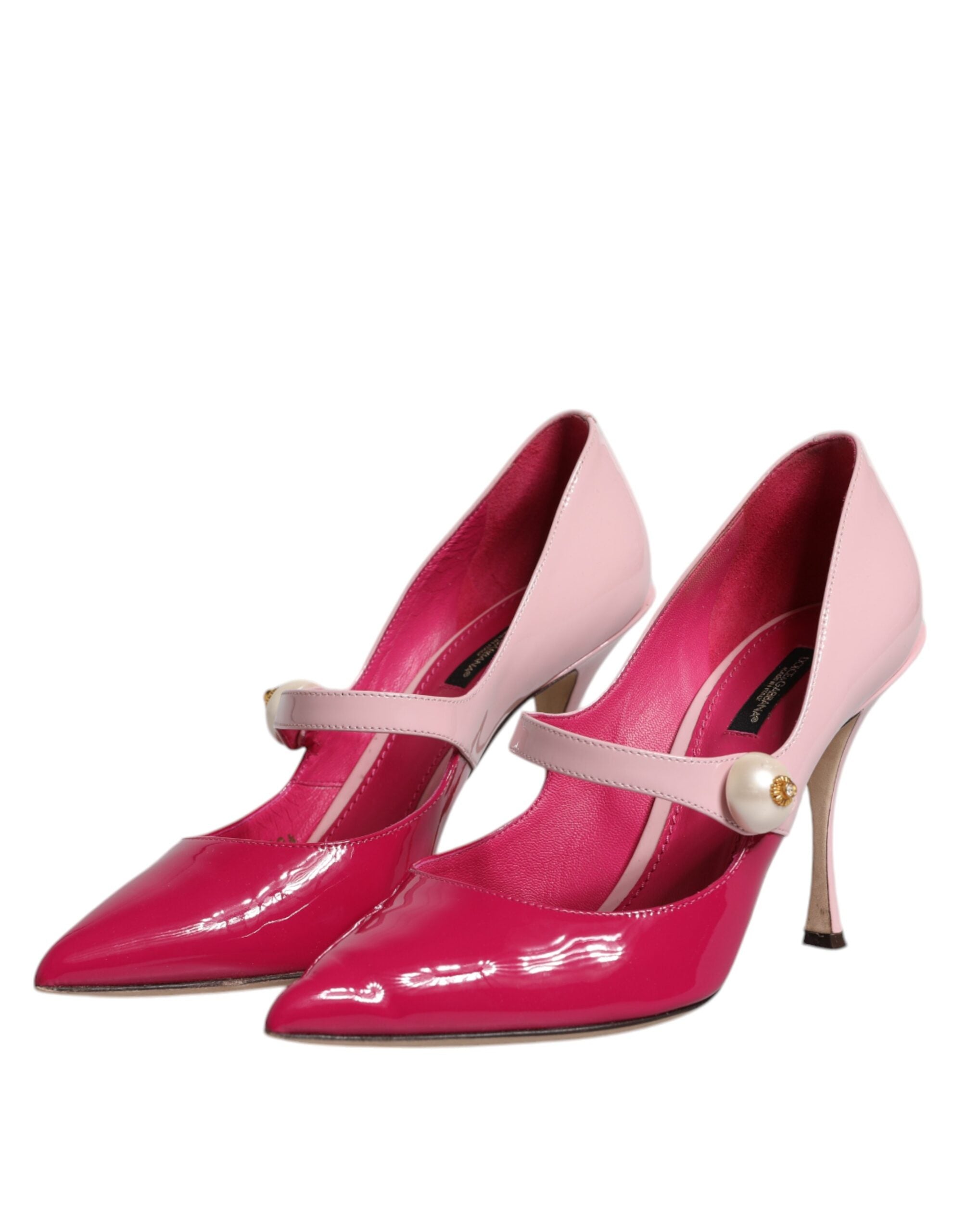 Tvåfärgade rosa läderskor med Mary Jane-klack och pumps