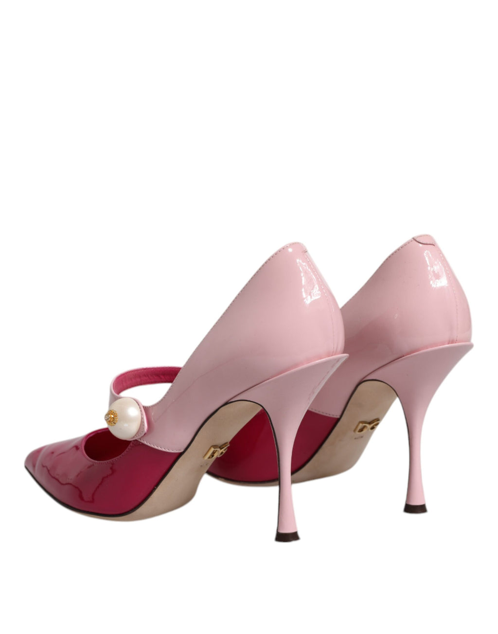 Tvåfärgade rosa läderskor med Mary Jane-klack och pumps