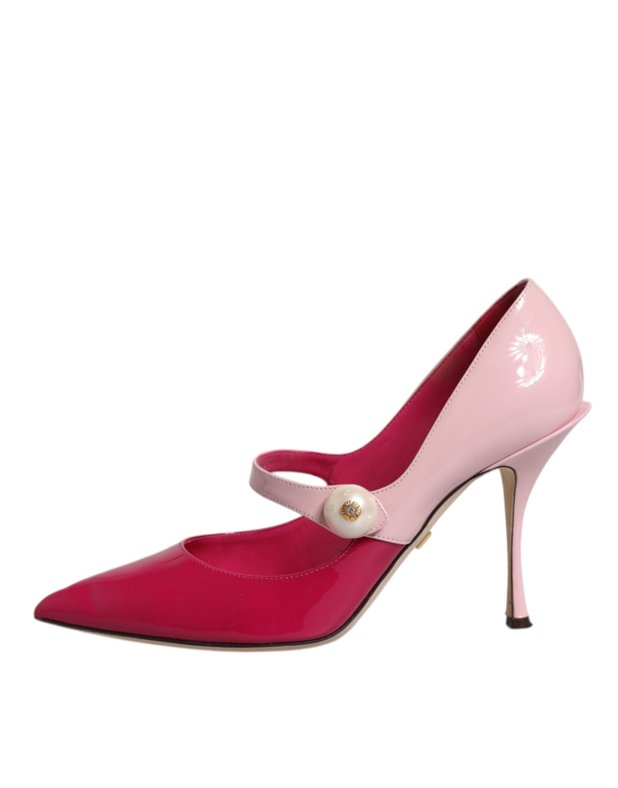 Tvåfärgade rosa läderskor med Mary Jane-klack och pumps