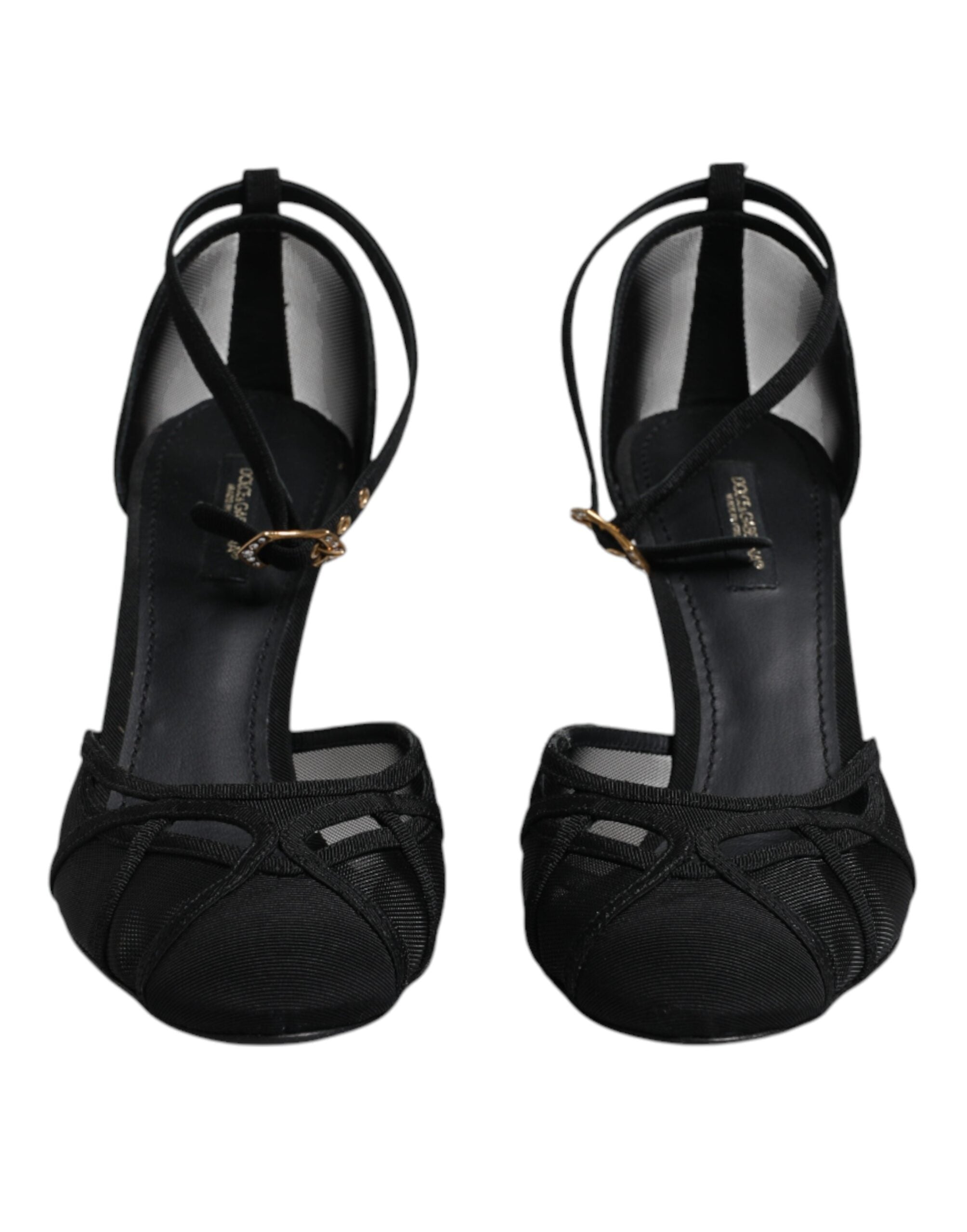 Svarta Mesh Ankelrem Klackar Pumps Skor