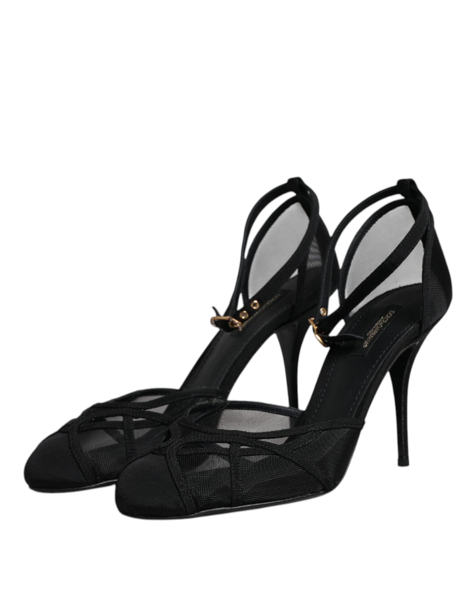 Svarta Mesh Ankelrem Klackar Pumps Skor