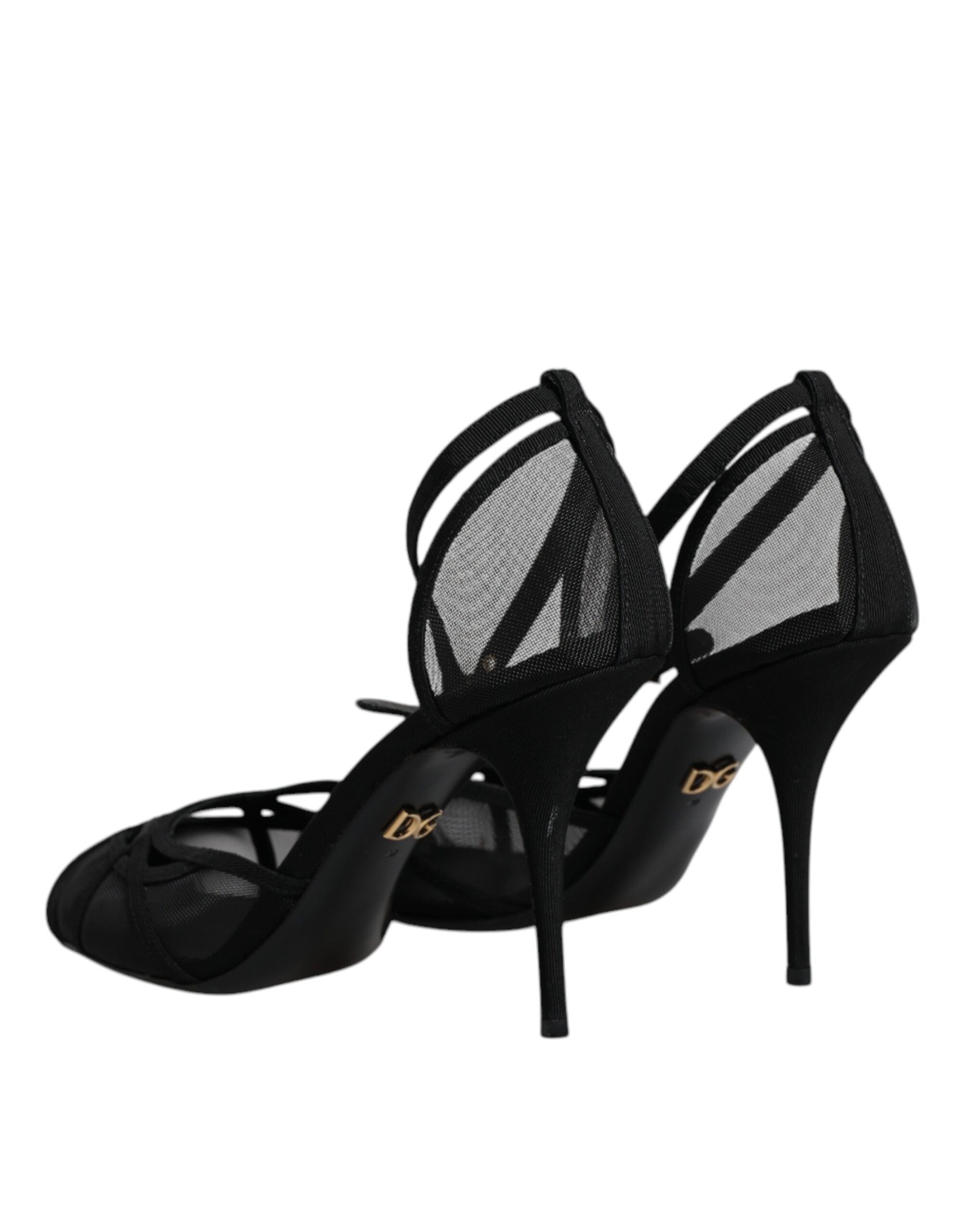 Svarta Mesh Ankelrem Klackar Pumps Skor