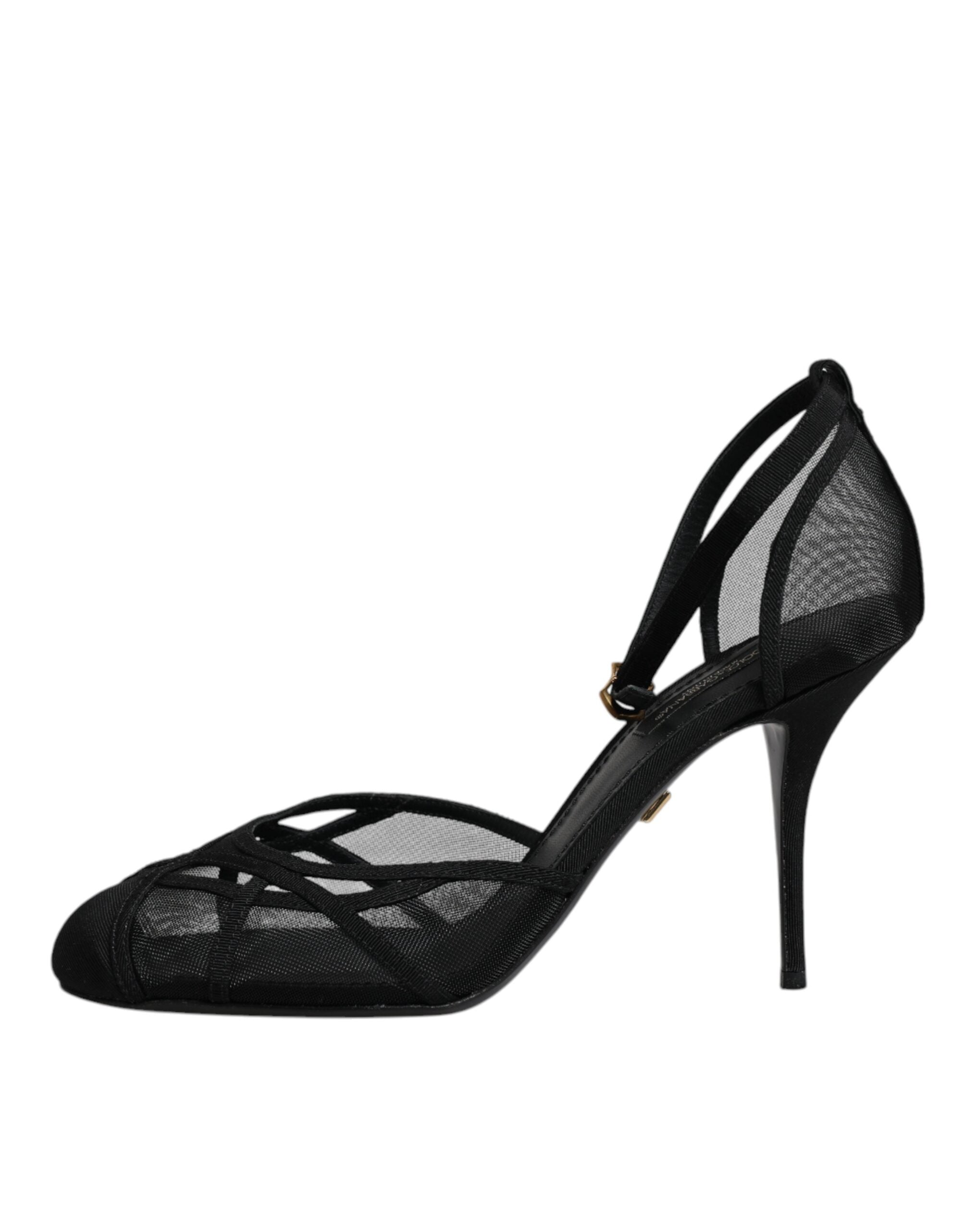 Svarta Mesh Ankelrem Klackar Pumps Skor