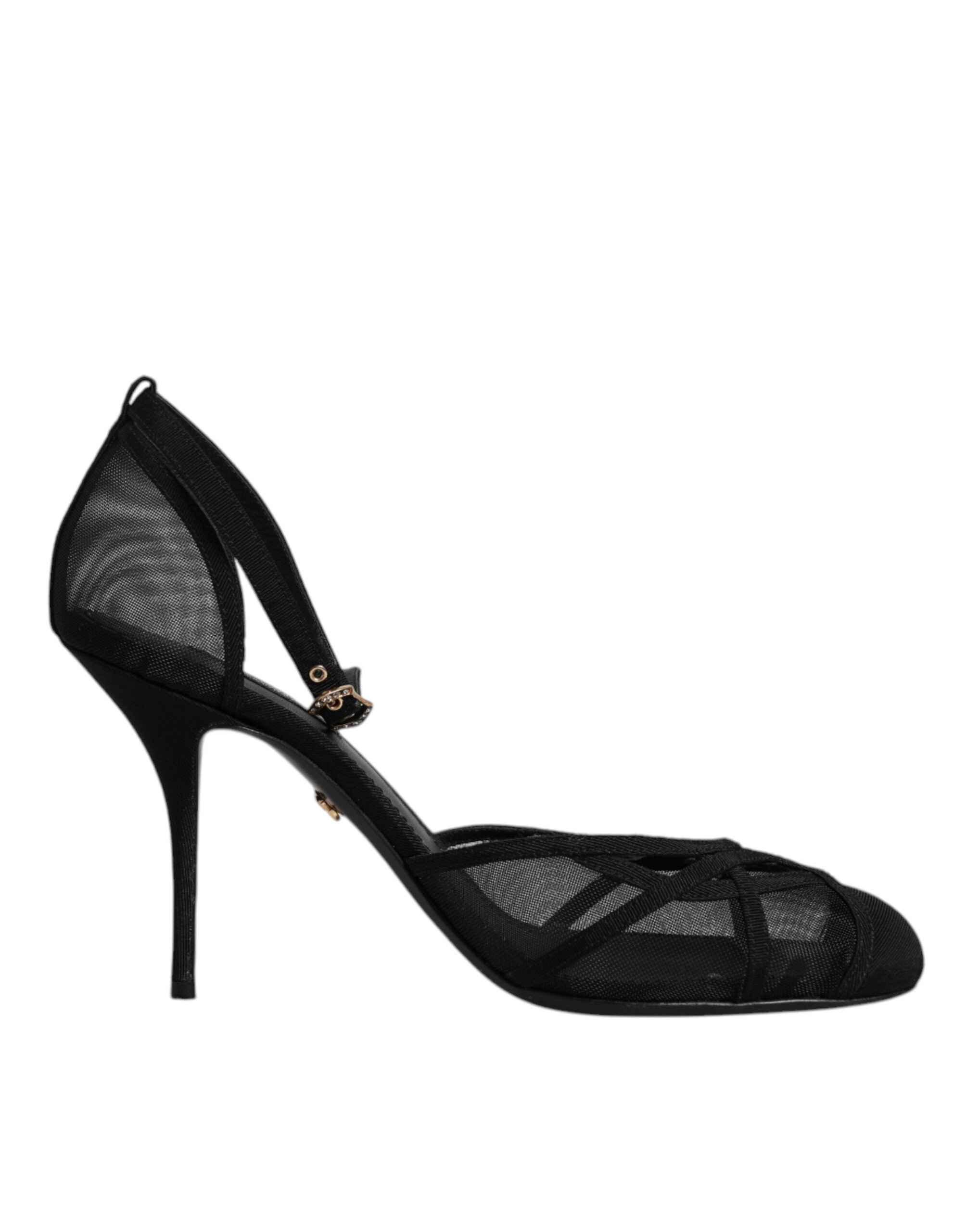 Svarta Mesh Ankelrem Klackar Pumps Skor