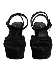 Dolce & Gabbana Black Leopard Platform Heels Sandals Shoes