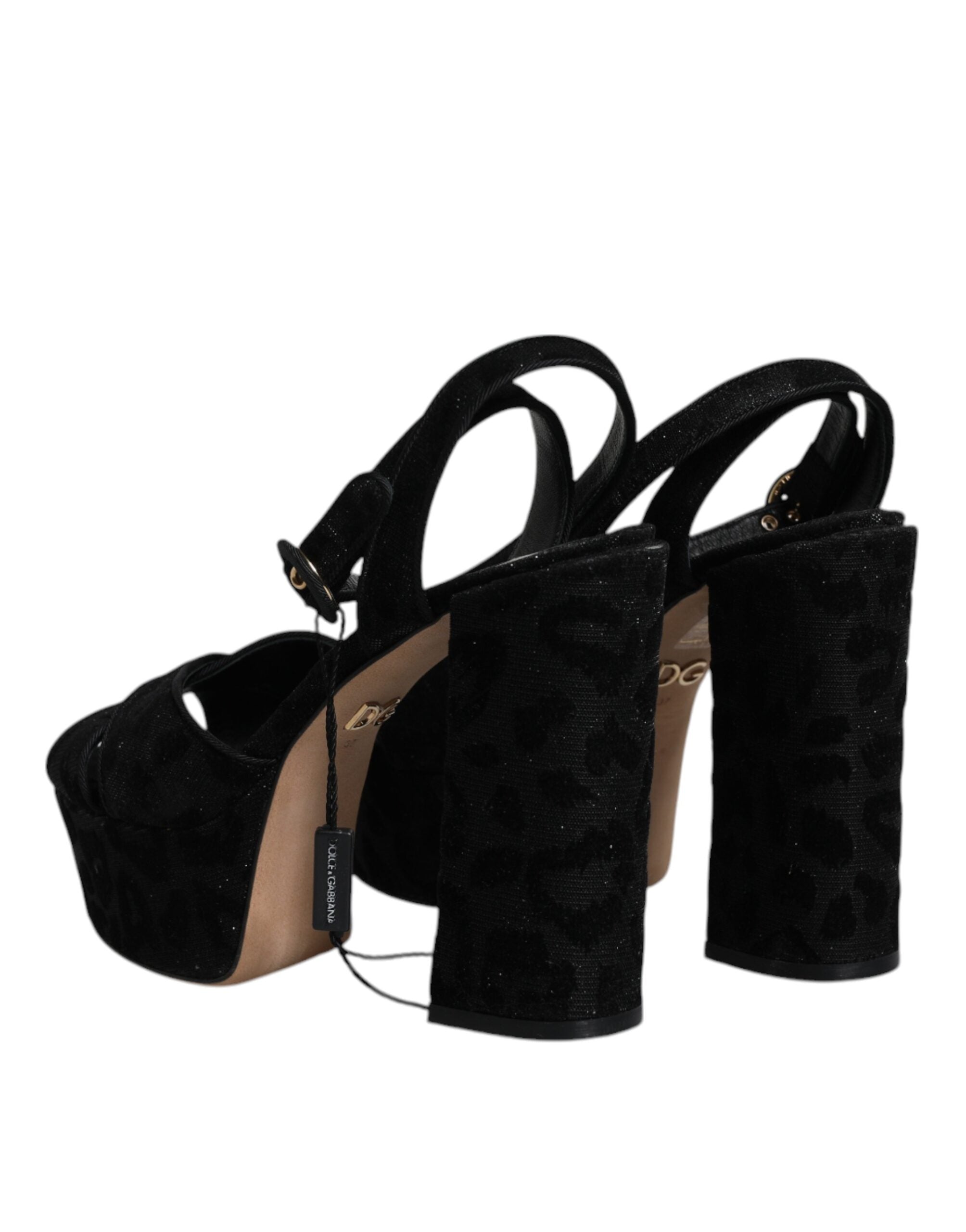 Svarta Leopardplatåklackade Sandaler Skor