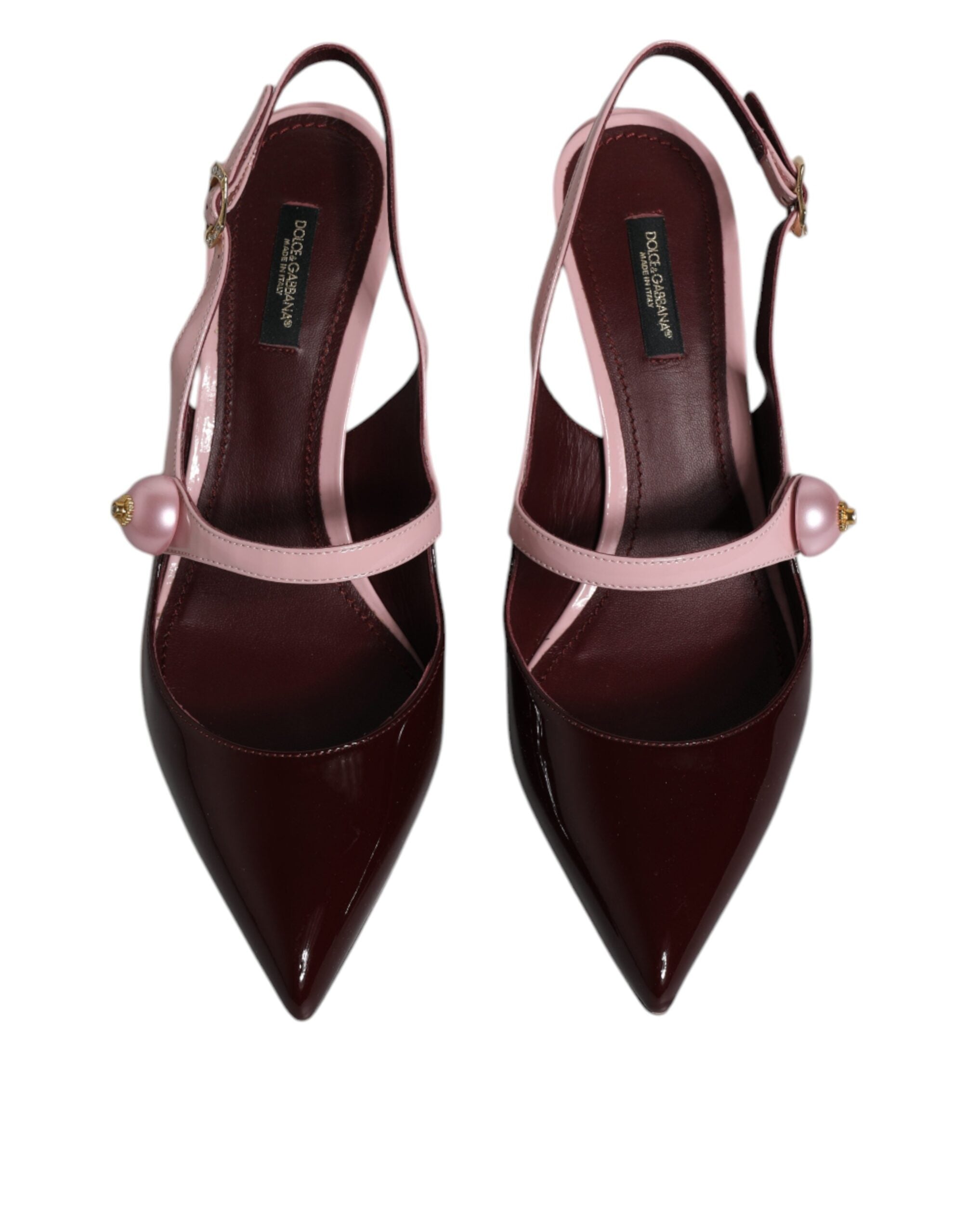 Rosa Rödbruna Läder Kitten Heels Slingbacks Skor