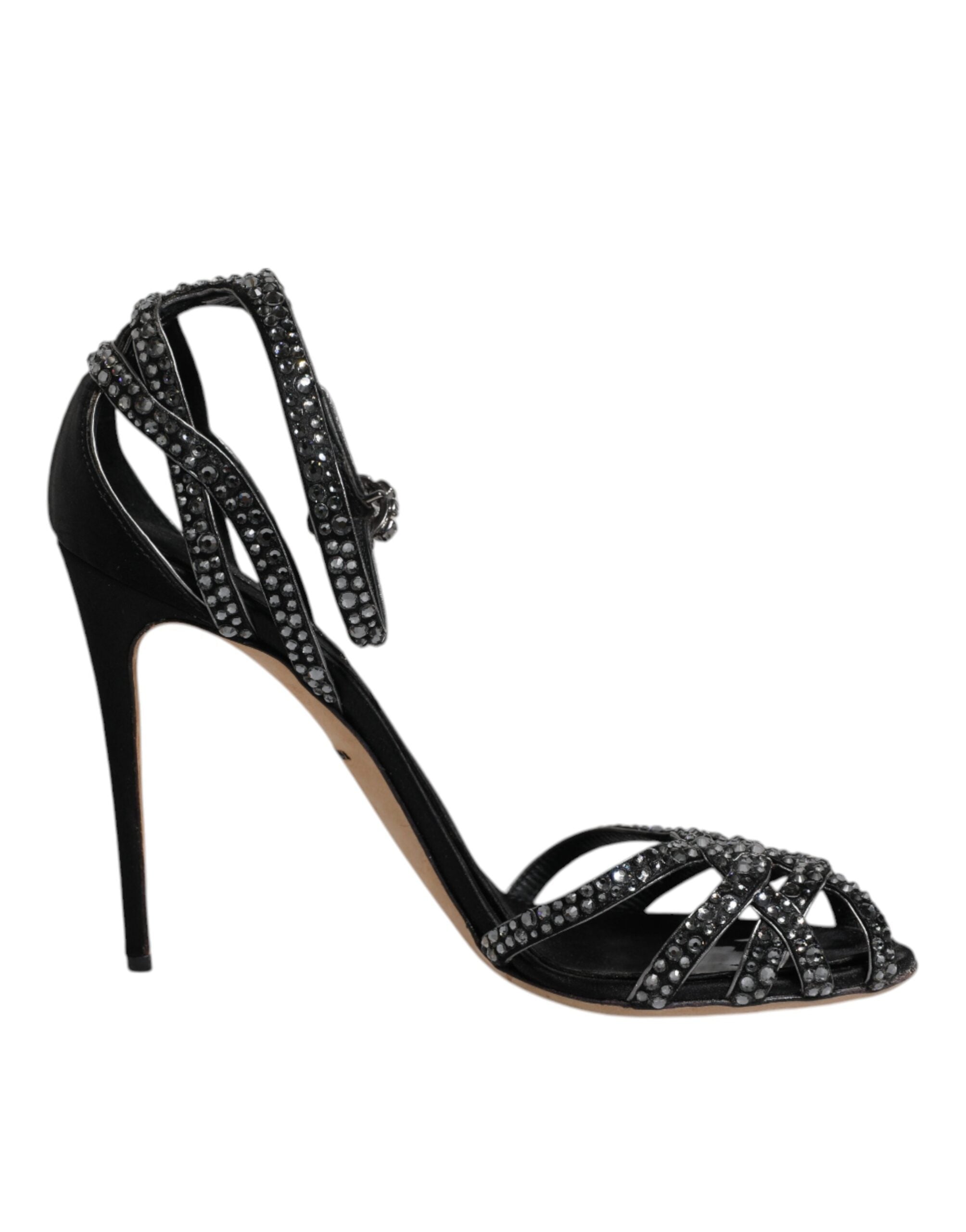 Svarta strass ankelrem klackskor sandaler