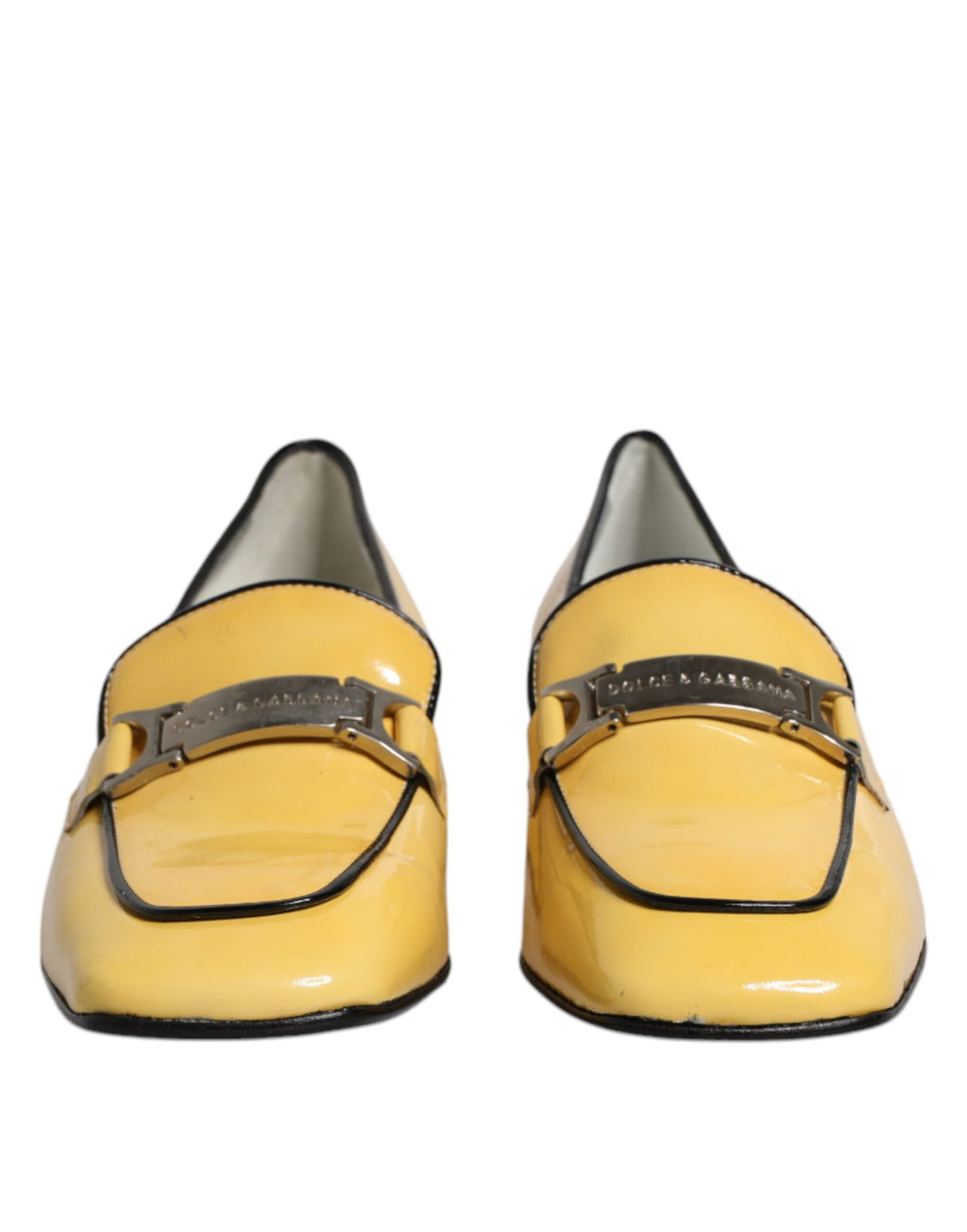 Gule slip-on mokassinsko i skinn med logoplakett