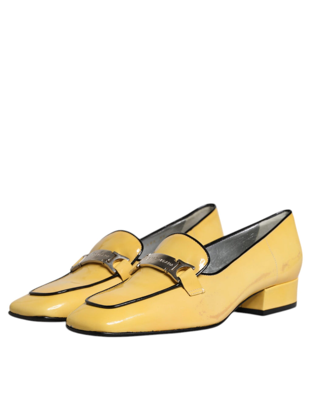 Gule slip-on mokassinsko i skinn med logoplakett