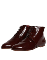 Dolce & Gabbana Maroon Leather Lace Up Ankle Boots Shoes