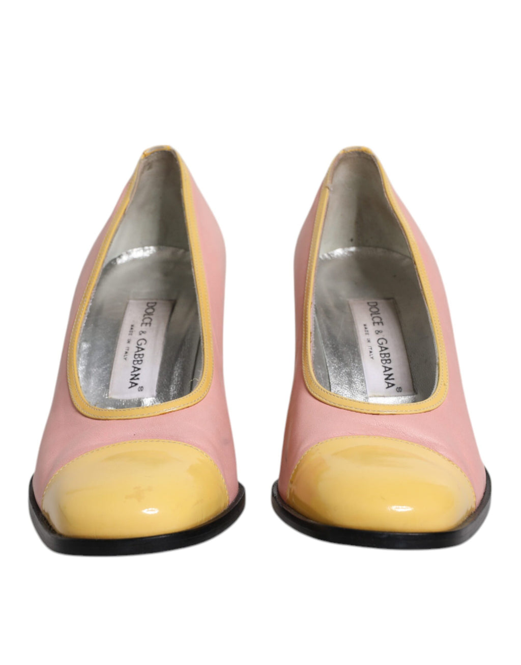Rosa Gula Läder Blockklackade Pumps Skor