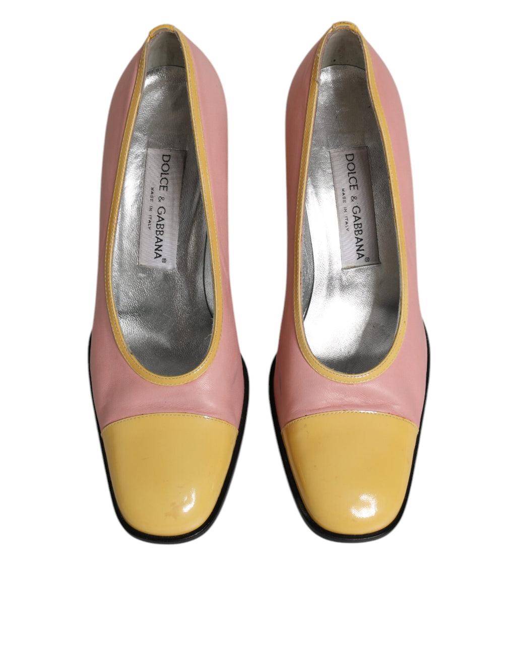 Rosa Gula Läder Blockklackade Pumps Skor