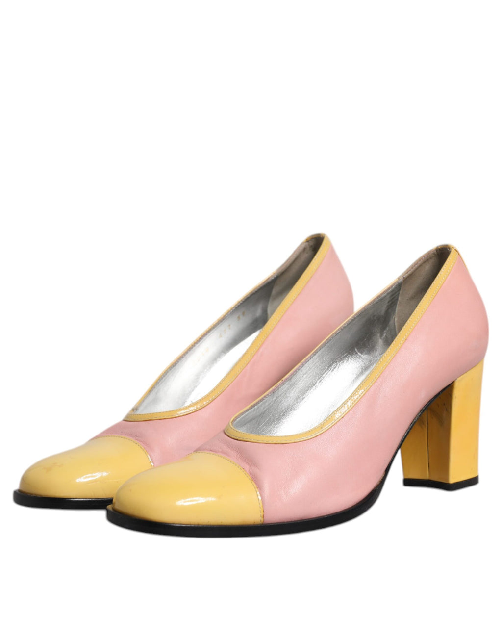 Rosa Gula Läder Blockklackade Pumps Skor