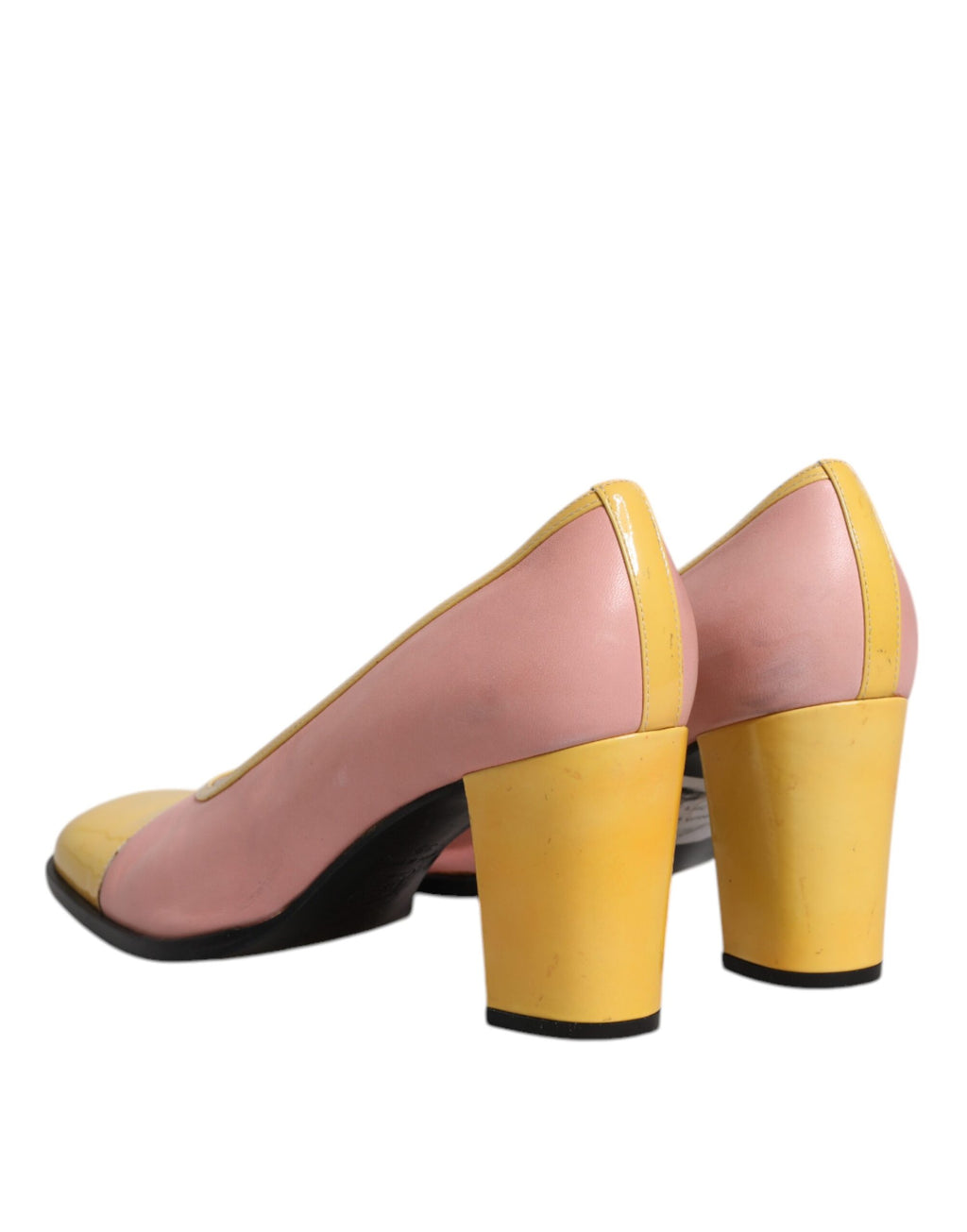 Rosa Gula Läder Blockklackade Pumps Skor