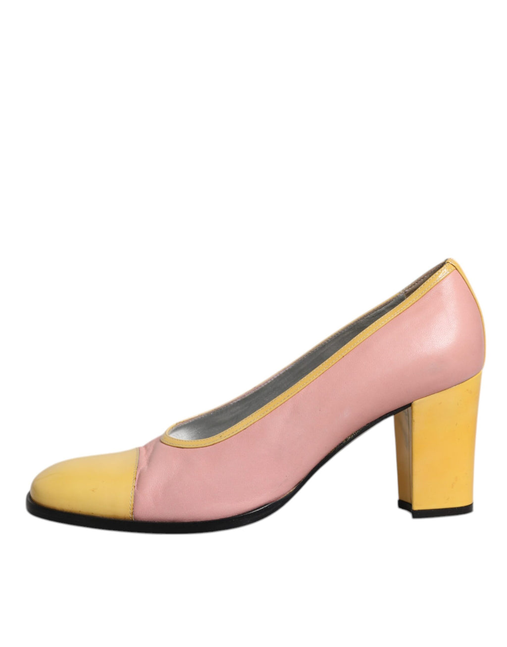 Rosa Gula Läder Blockklackade Pumps Skor