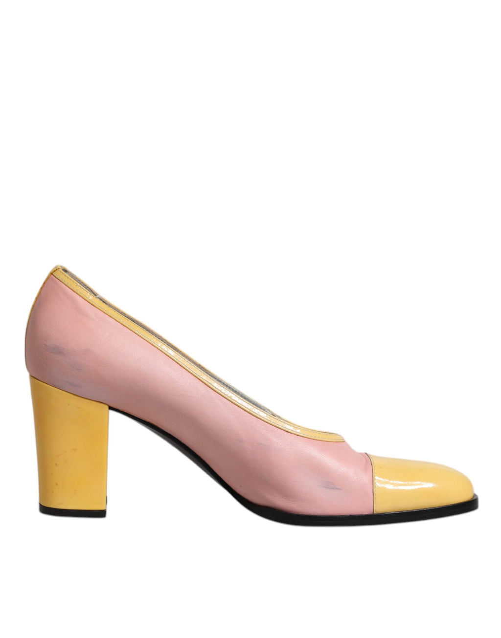 Rosa Gula Läder Blockklackade Pumps Skor