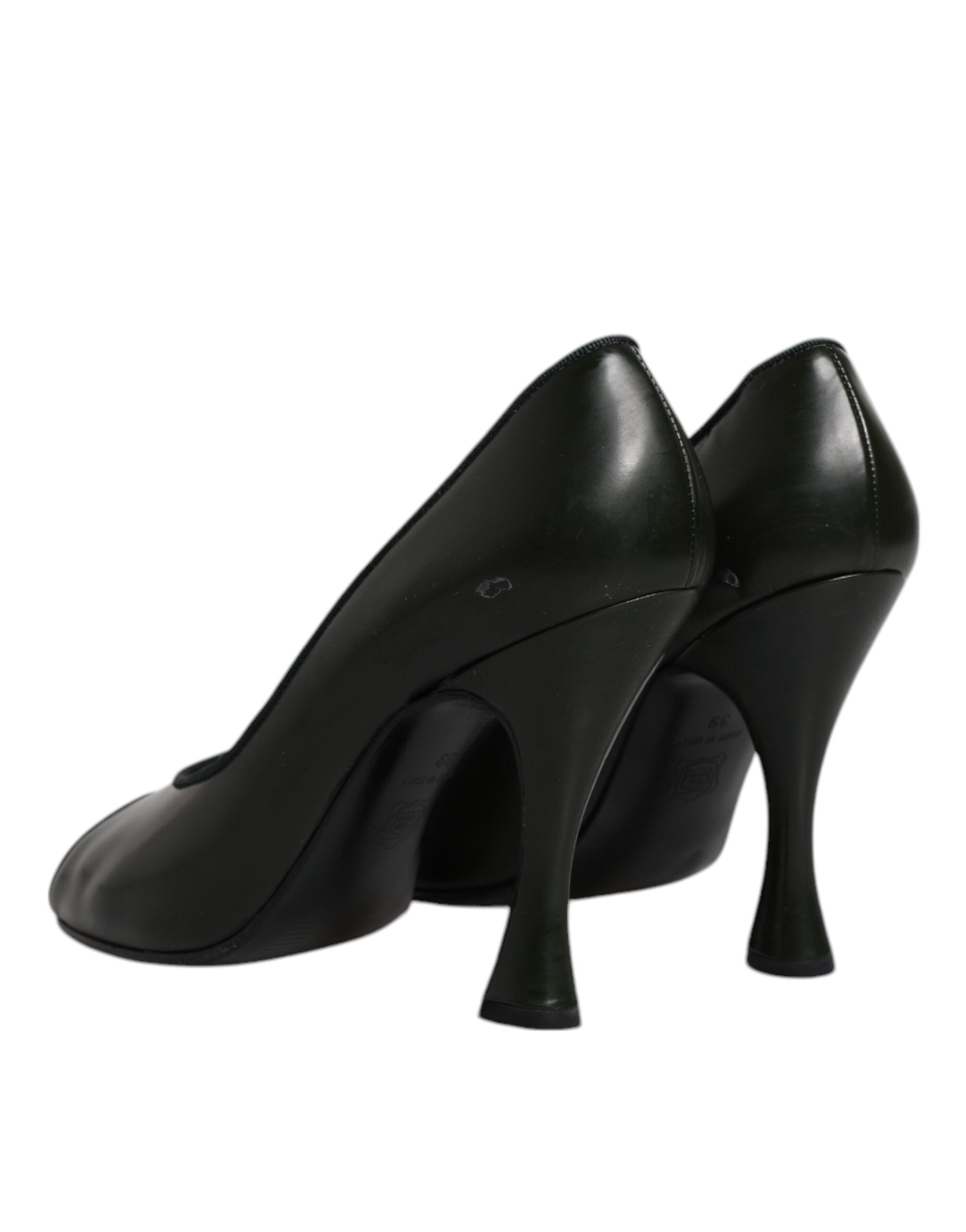 Gröna Läderklackade Pumps Skor Med Peep Toe