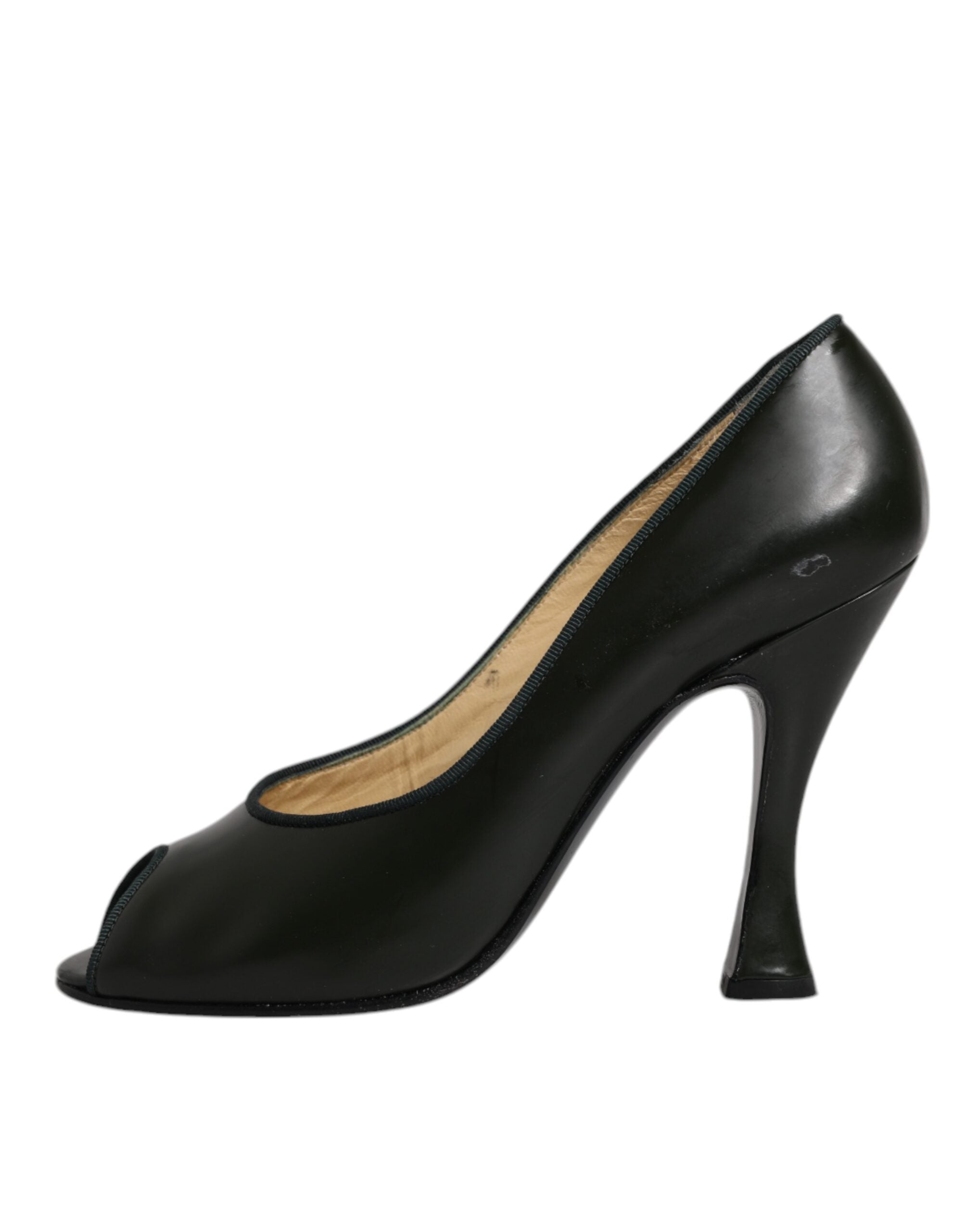Gröna Läderklackade Pumps Skor Med Peep Toe