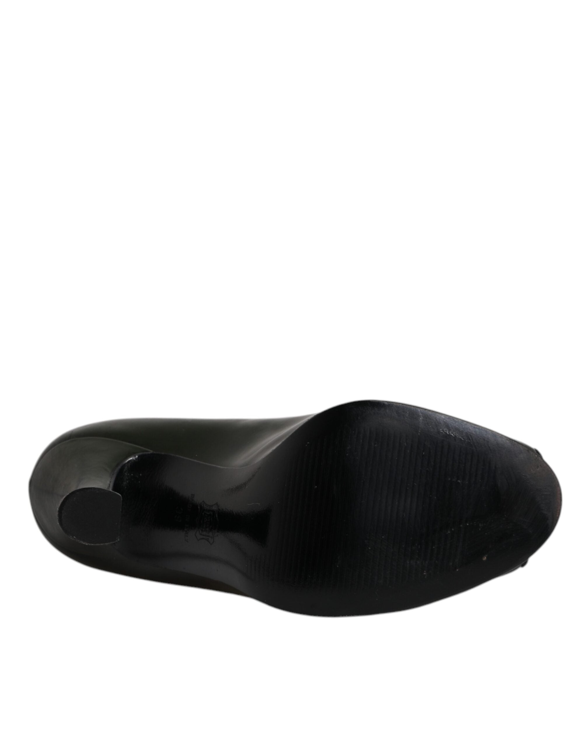 Gröna Läderklackade Pumps Skor Med Peep Toe