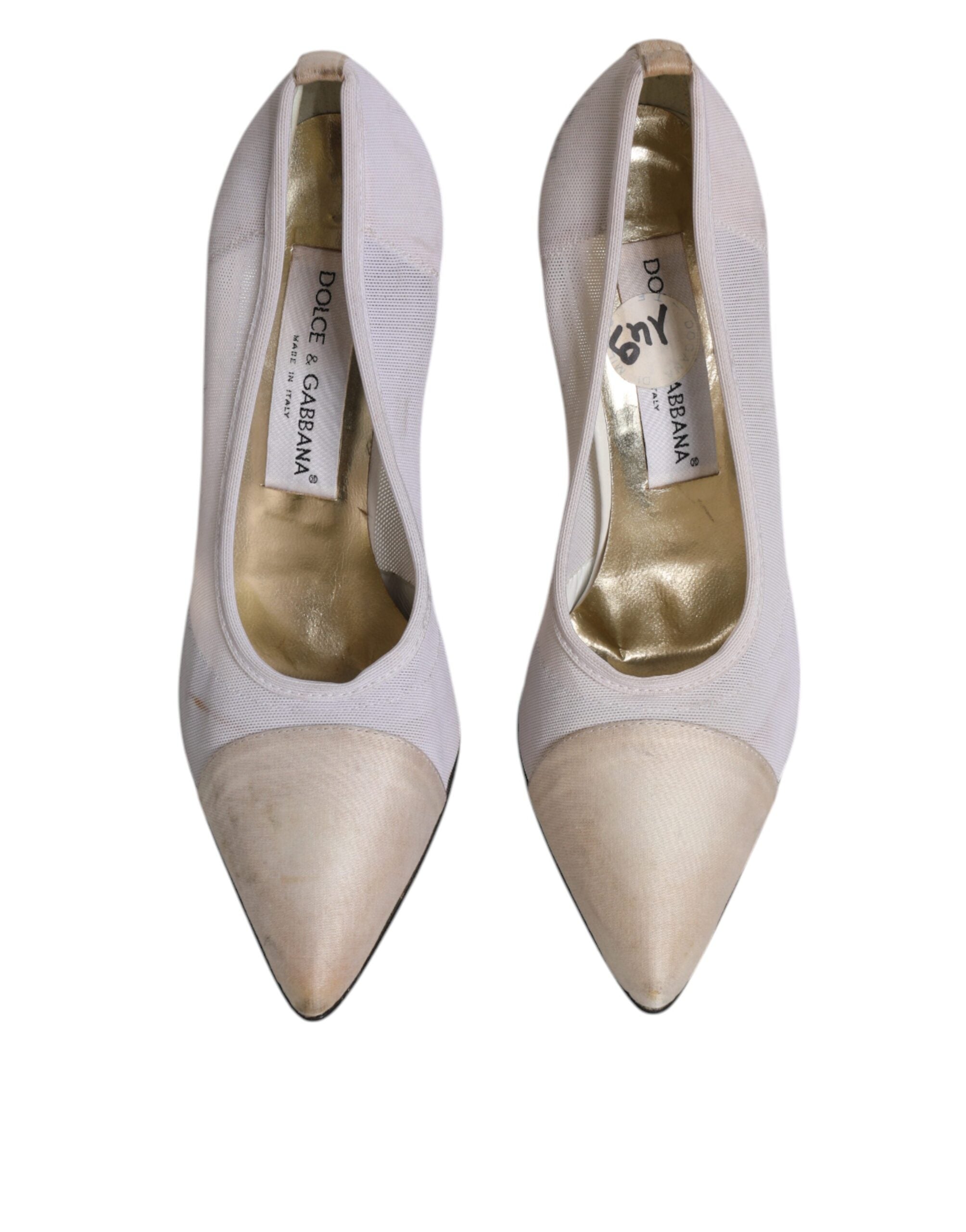 Vita Beige Läder Höga Klackar Pumps Skor