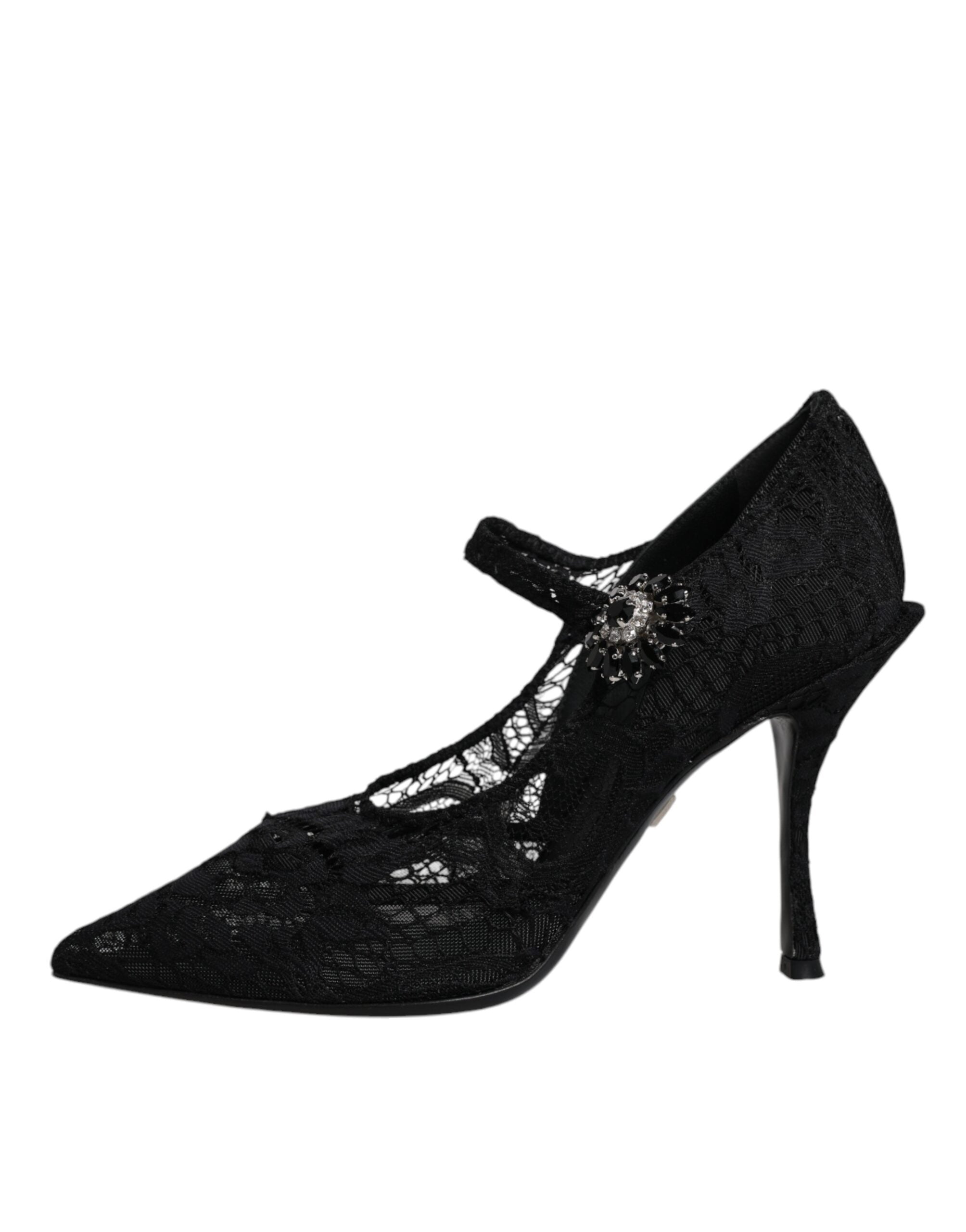 Svarta pumps med spetskristaller och Mary Jane-motiv