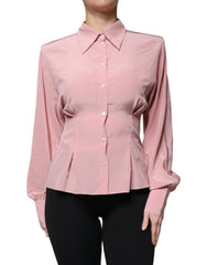 Dolce & Gabbana Pink Cotton Long Sleeves Collared Blouse Top