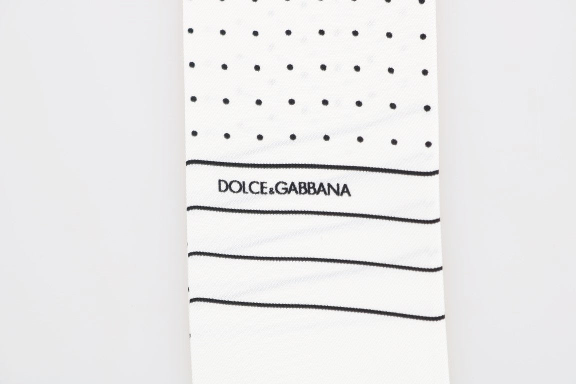 Dolce &amp; Gabbana Vit prickig sidenhalsduk med smal passform