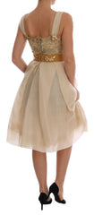 Dolce & Gabbana Gold Silk Crystal Embellished Dress