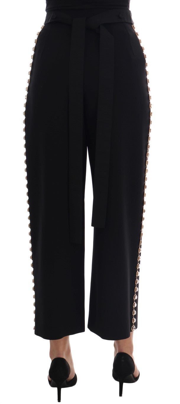 Dolce &amp; Gabbana Svarta Stretchiga Ullbyxor med Kristaller