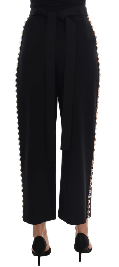 Dolce &amp; Gabbana Svarta Stretchiga Ullbyxor med Kristaller