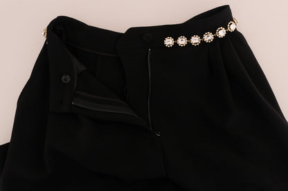 Dolce &amp; Gabbana Svarta Stretchiga Ullbyxor med Kristaller
