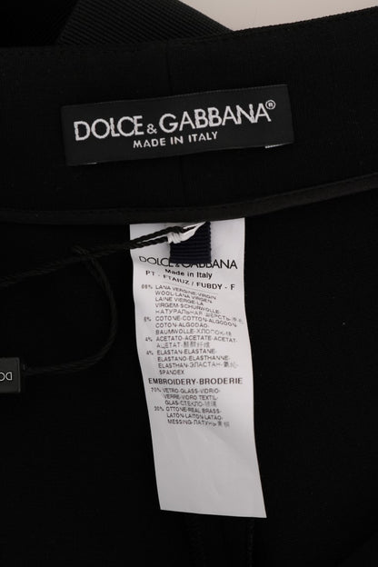 Dolce &amp; Gabbana Svarta Stretchiga Ullbyxor med Kristaller