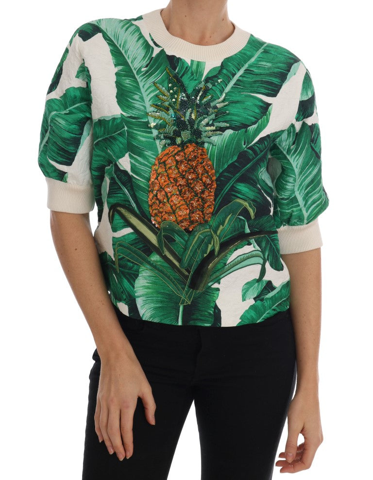 Ananas-banan-paljetter-genser med rund hals