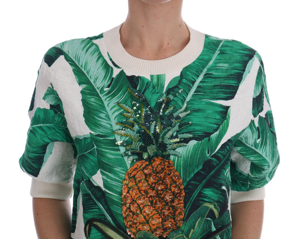 Ananas-banan-paljetter-genser med rund hals