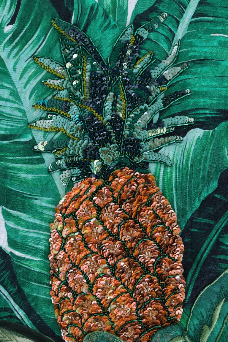 Ananas-banan-paljetter-genser med rund hals