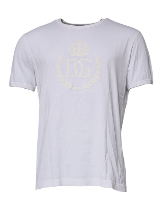Dolce &amp; Gabbana Vit t-shirt med präglad bomullsringning och logotyp