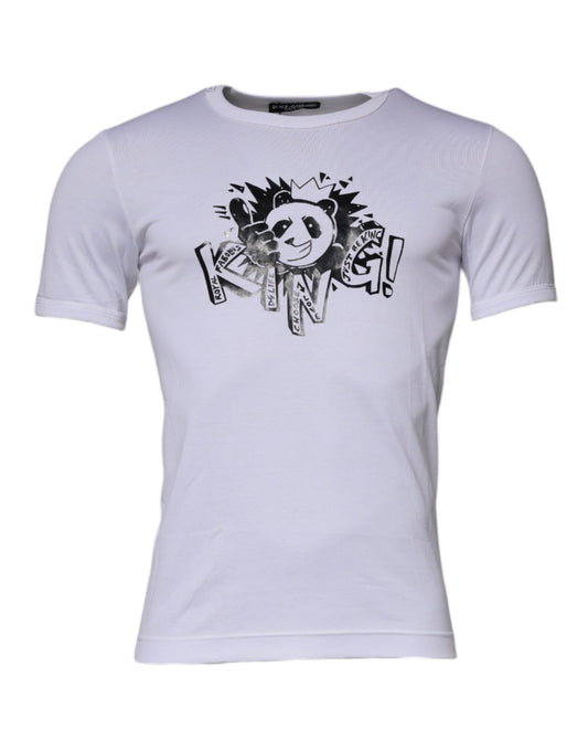 Dolce &amp; Gabbana Vit Panda King Bomulls-T-shirt med Rund Hals