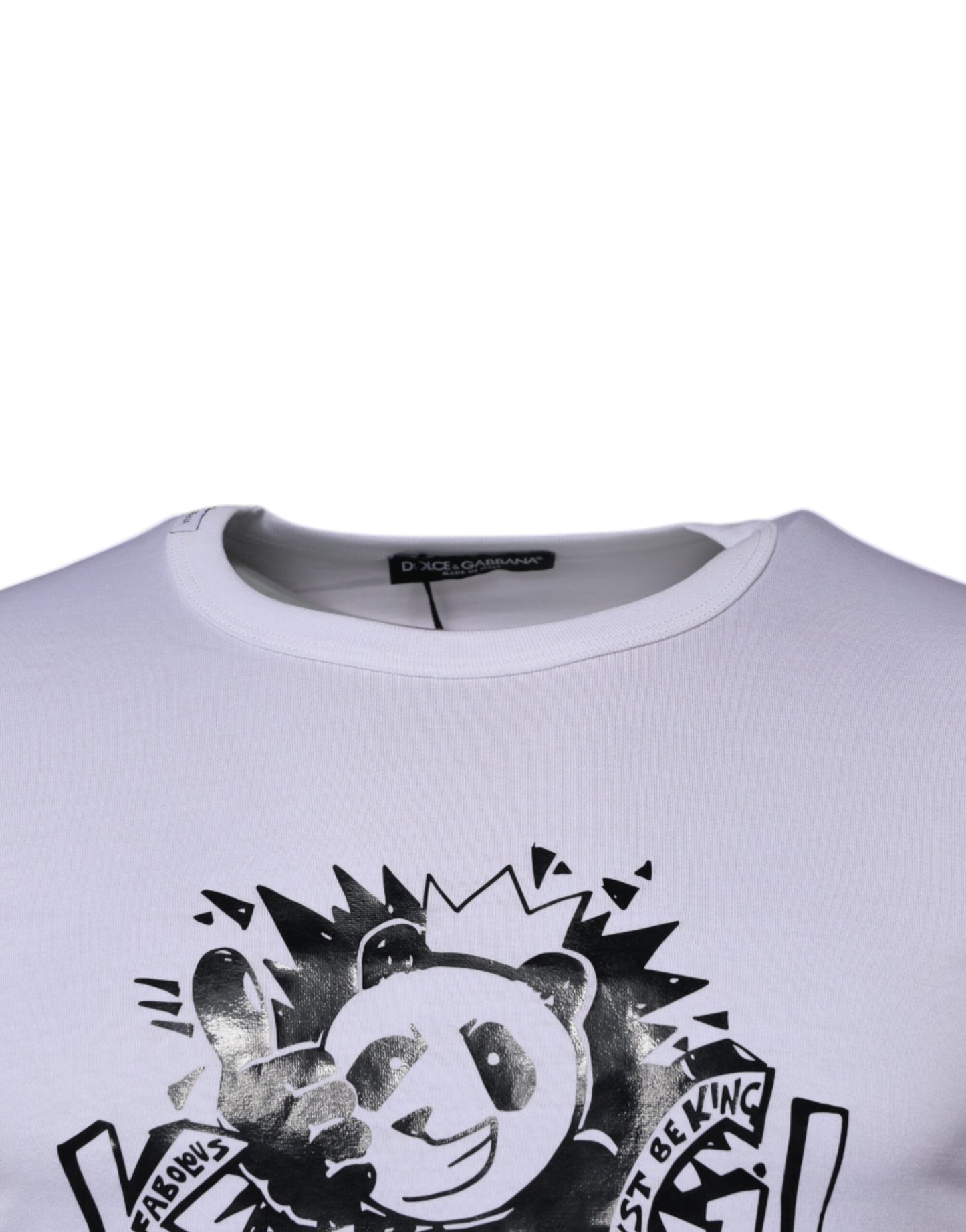 Dolce &amp; Gabbana Vit Panda King Bomulls-T-shirt med Rund Hals