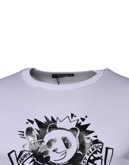 Dolce &amp; Gabbana Vit Panda King Bomulls-T-shirt med Rund Hals