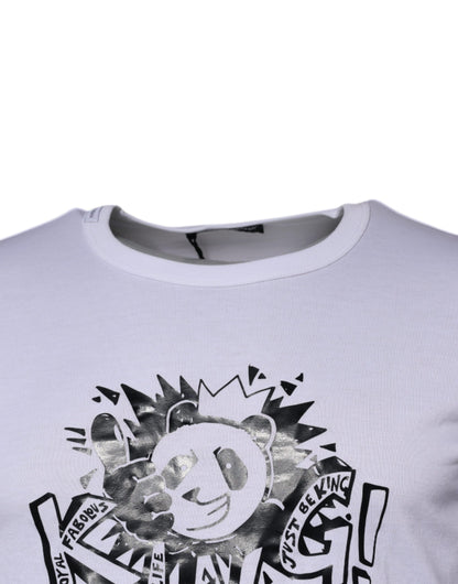 Dolce &amp; Gabbana Vit Panda King Bomulls-T-shirt med Rund Hals