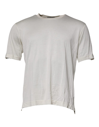 Dolce &amp; Gabbana Off White siden t-shirt med rund hals och kort ärm