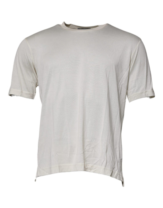 Dolce &amp; Gabbana Off White siden t-shirt med rund hals och kort ärm