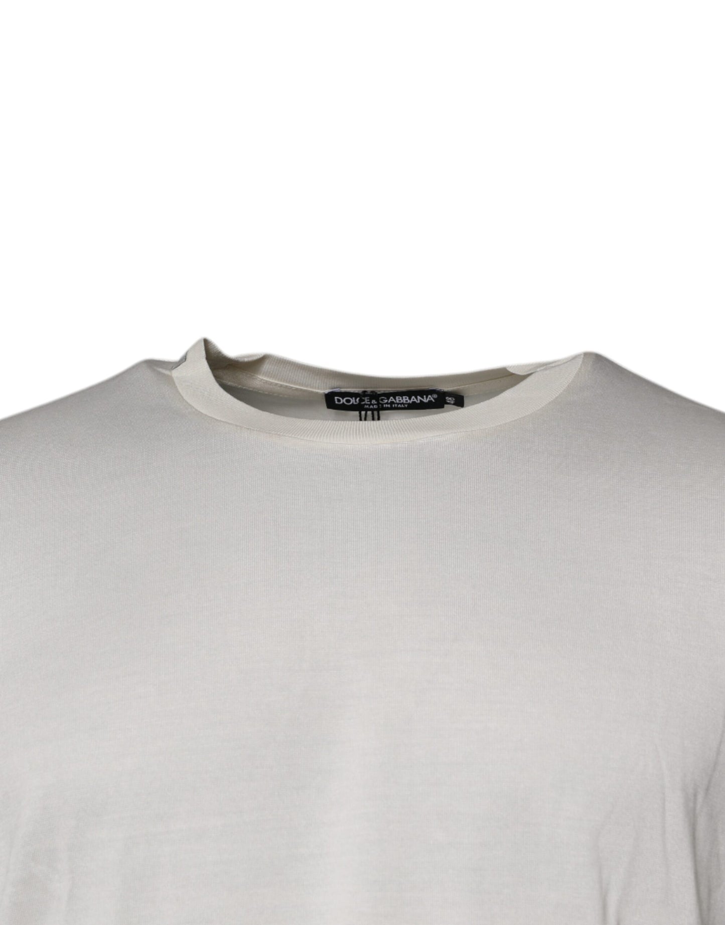 Dolce &amp; Gabbana Off White siden t-shirt med rund hals och kort ärm