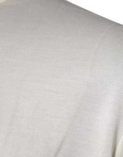 Dolce &amp; Gabbana Off White siden t-shirt med rund hals och kort ärm