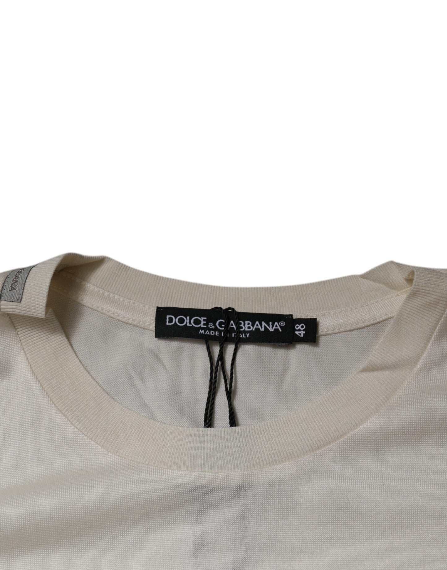 Dolce &amp; Gabbana Off White siden t-shirt med rund hals och kort ärm