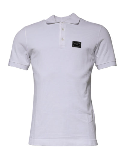 Dolce &amp; Gabbana hvit bomullslogoplakett-poloskjorte med krage