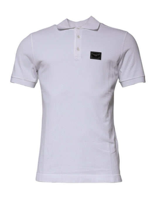 Dolce &amp; Gabbana hvit bomullslogoplakett-poloskjorte med krage