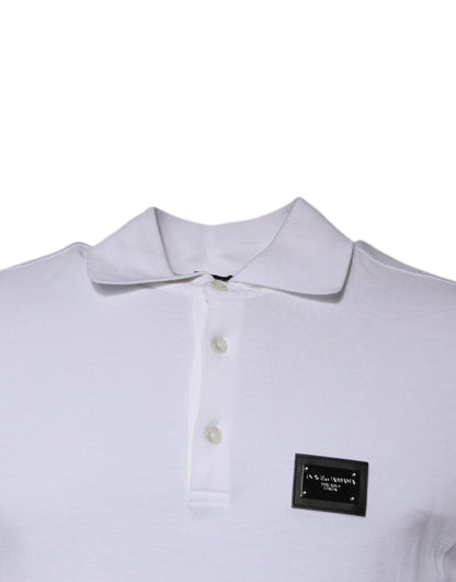 Dolce &amp; Gabbana hvit bomullslogoplakett-poloskjorte med krage